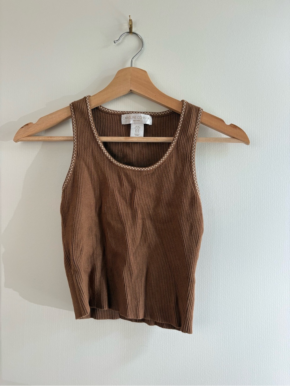 Caroline Constas Brown Ribbed Scoop Tank